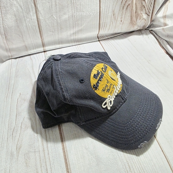 Budweiser Flex Hat Blue Gold Distressed NOS Drew Pearson Script Embroidery 2007 - Picture 3 of 8